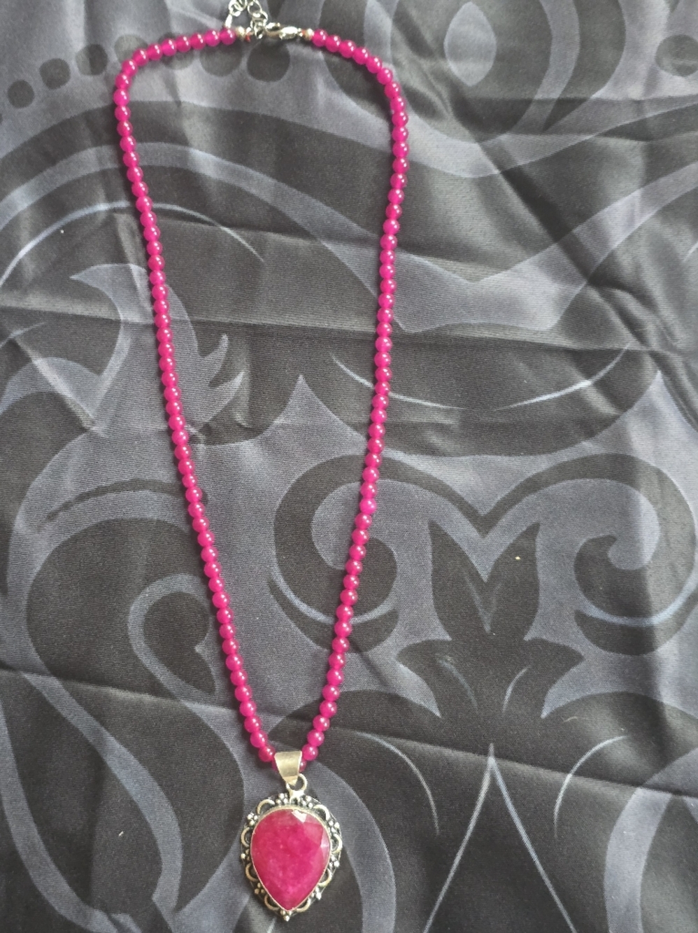 Bright Hot  Reddish Pink Ruby Stone Beaded Necklace
